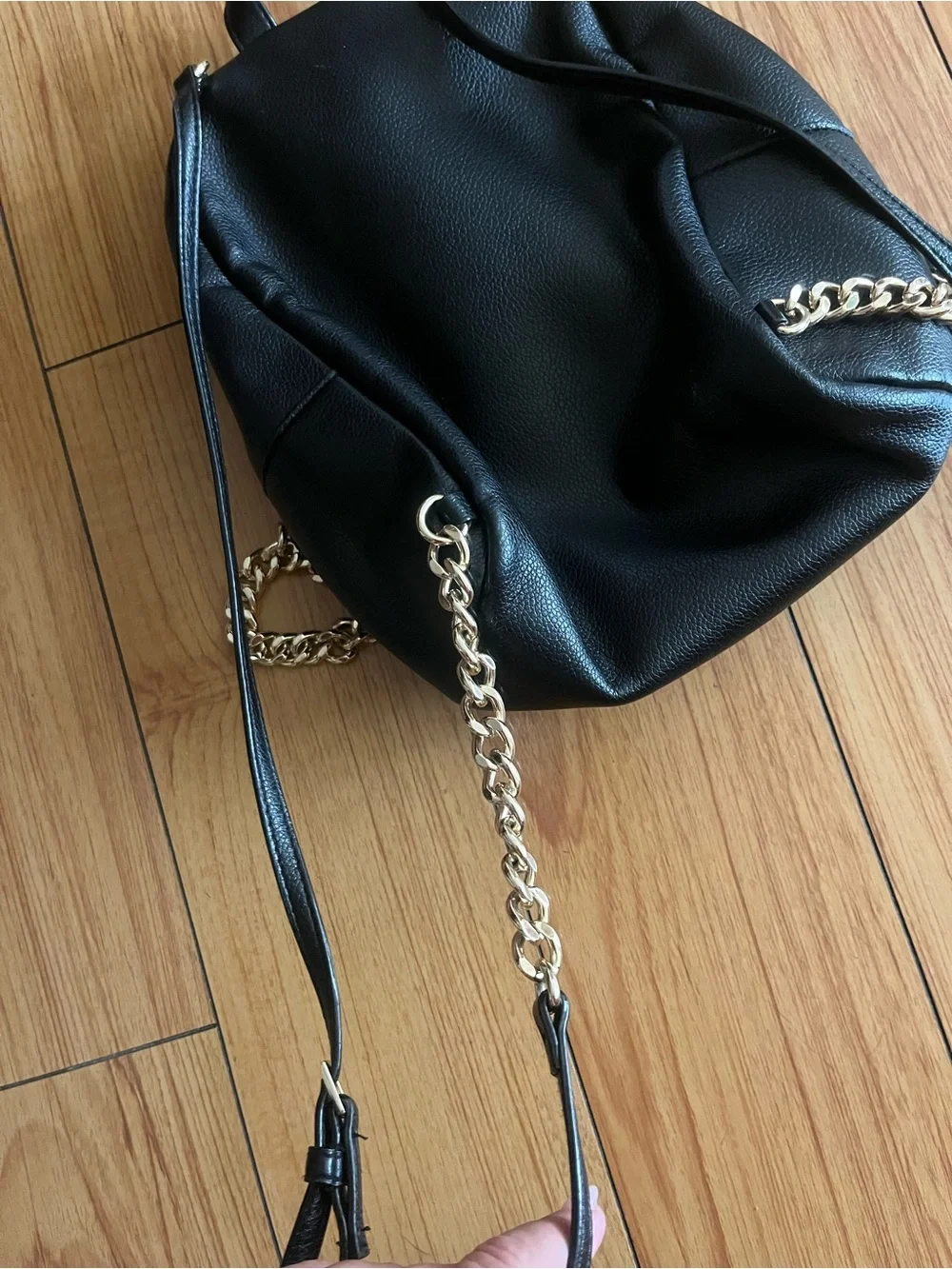 Victoria’s Secret Black Mini Backpack Purse with Gold Chain Detail